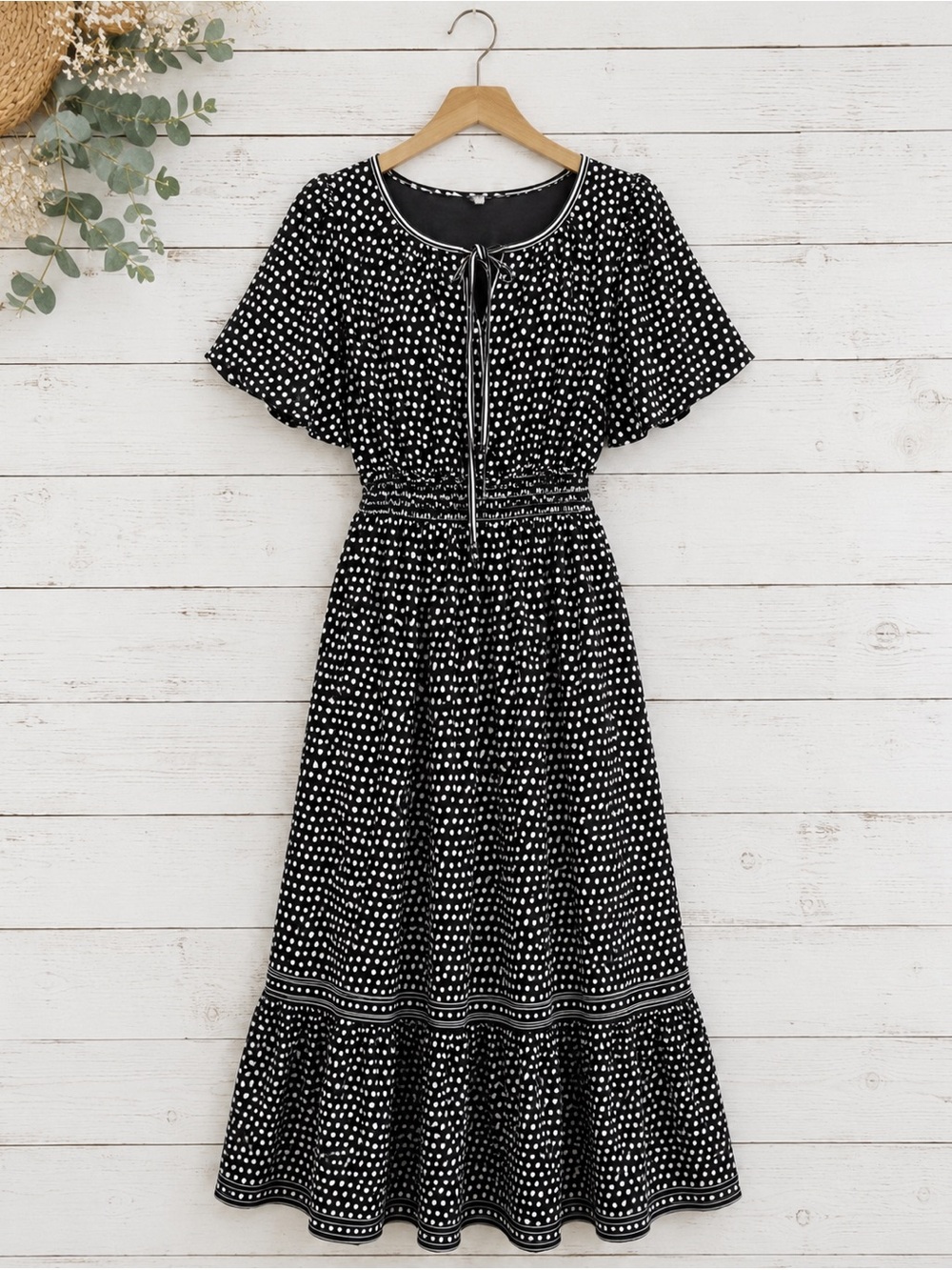 NWT Max Studio London Polka Dot Smocked Tiered Maxi Dress Size S - Picture 2 of 10